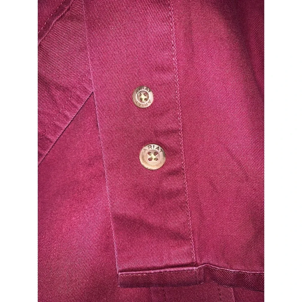 ARIAT Shirt Mens M Burgundy Cotton Twill Classic Fit Button Western Cowboy Rodeo